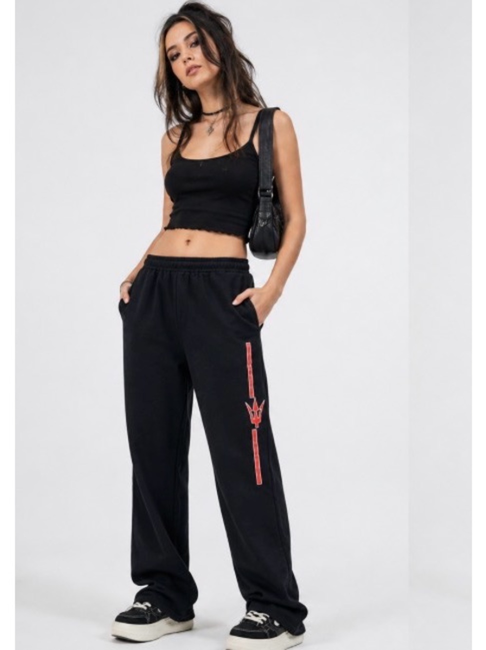 Jerzees VTG Skater Streetwear Black Jogger Sweatpants w/Red Side Graphic S/M